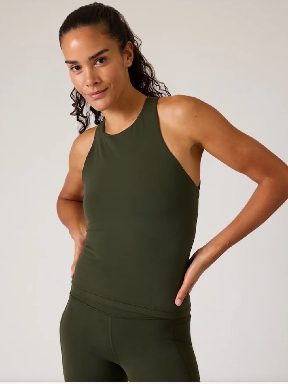 Athleta transcend army green racerback built in bra active tank XS workout